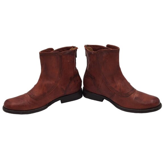 Frye "Phillip" Boot Womens size 5.5 Brown Leather Military Style Zip Ankle Boots - Picture 6 of 13